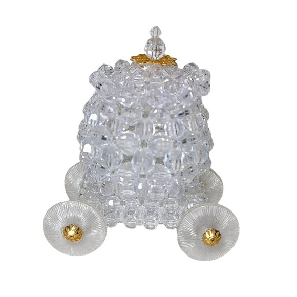 Handcrafted Crystal Beaded Cinderella Carriage box With lid and Gold Accents - Picture 2 of 6